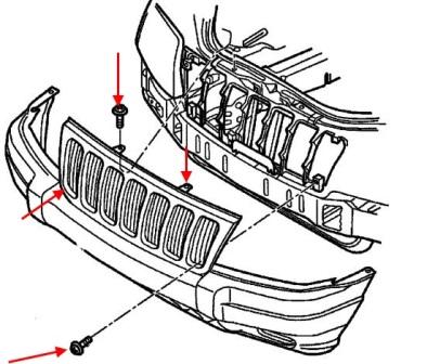 scheme of fastening of front bumper Jeep Grand Cherokee WJ (1999-2004)